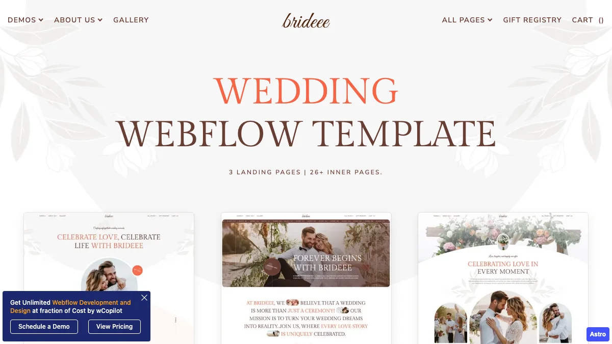 Screenshot of the Brideee theme homepage
