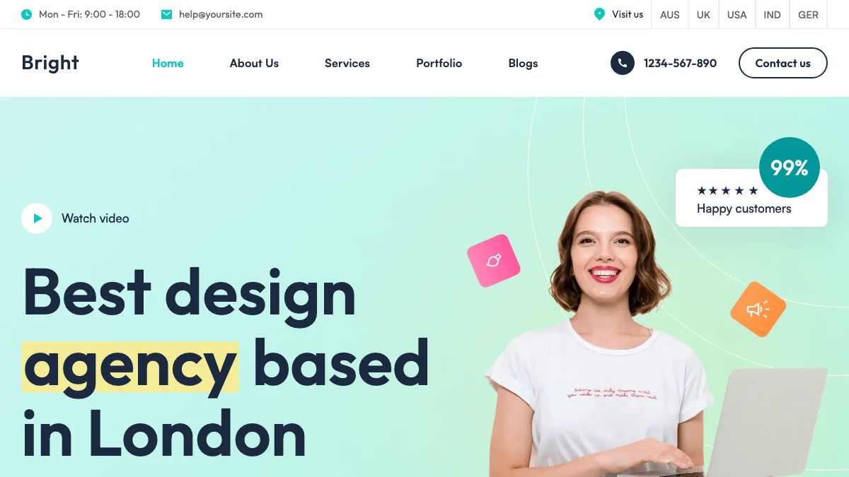 Screenshot of the Bright theme homepage
