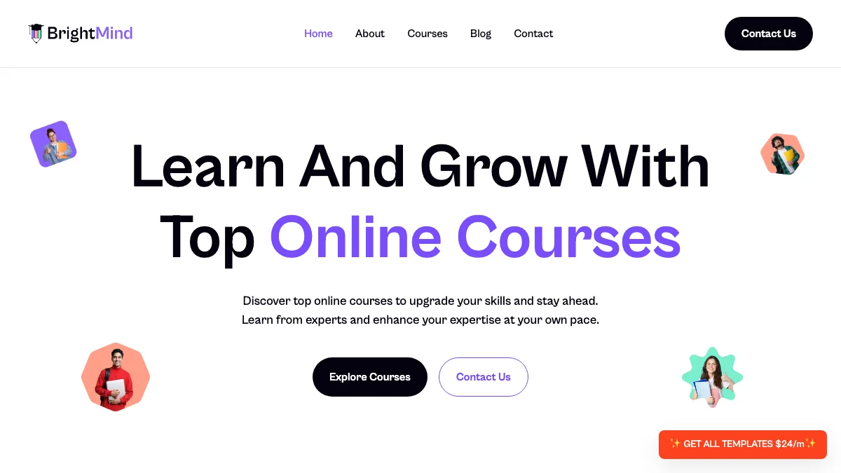 Screenshot of the BrightMind theme homepage