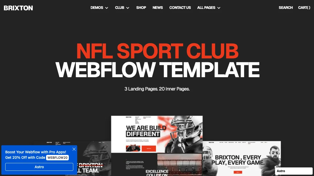 Screenshot of the Brixton NFL theme homepage