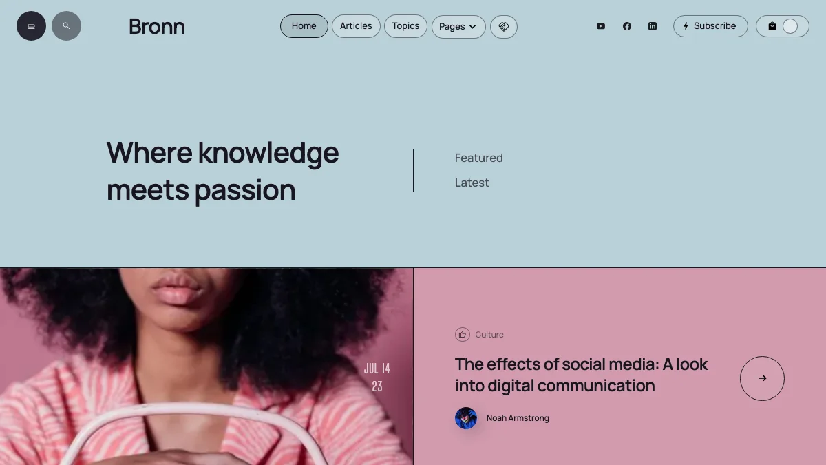 Screenshot of the Bronn theme homepage