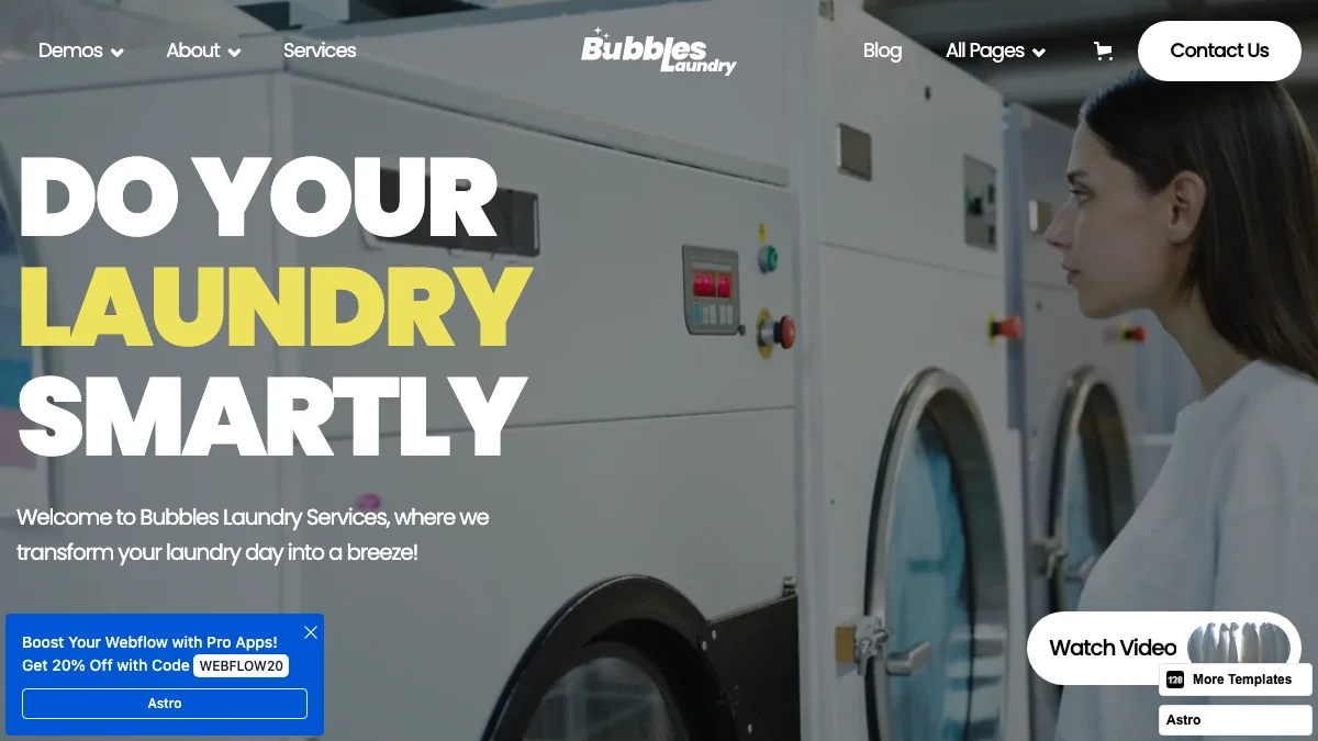 Screenshot of the Bubbles Laundry 128 theme homepage