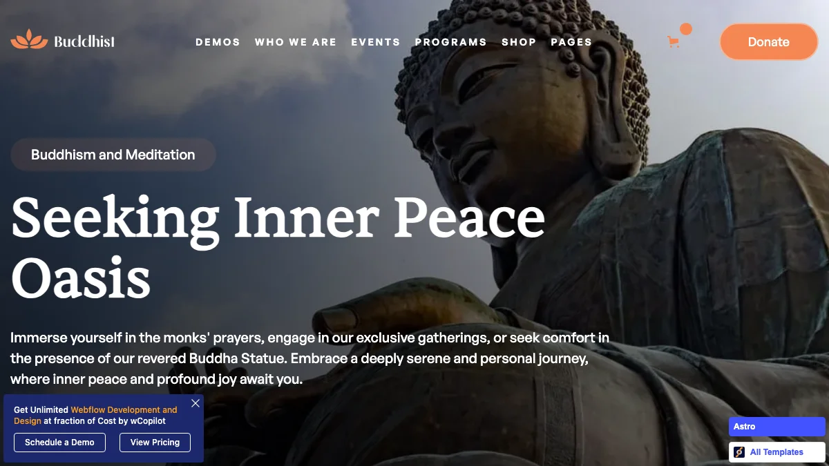 Screenshot of the Buddhist theme homepage