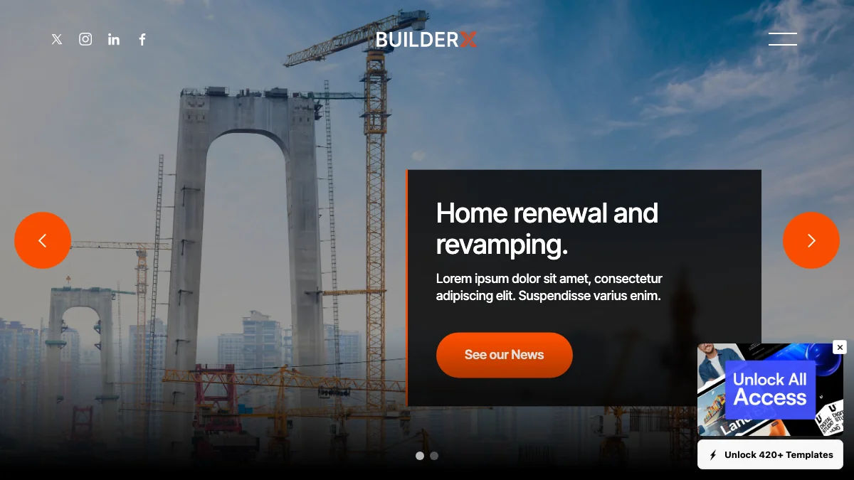 Screenshot of the BuilderX theme homepage