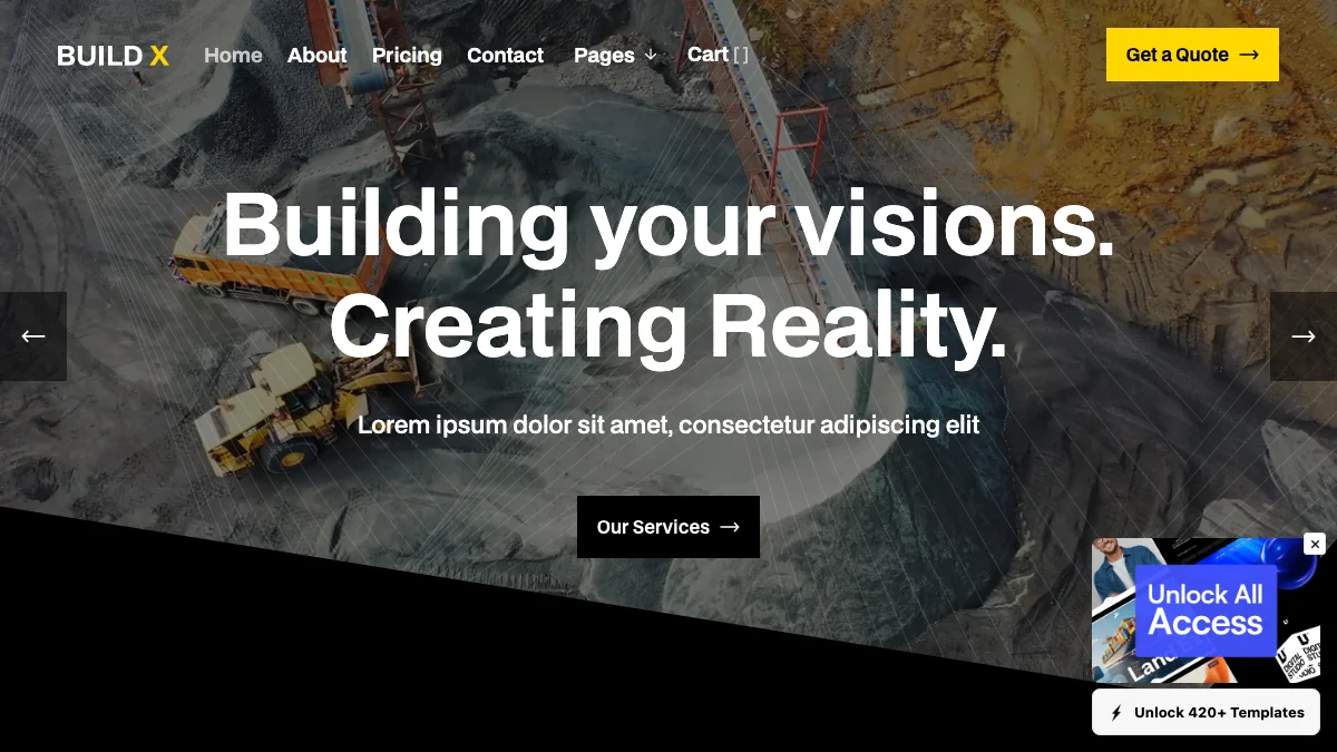Screenshot of the Build X theme homepage