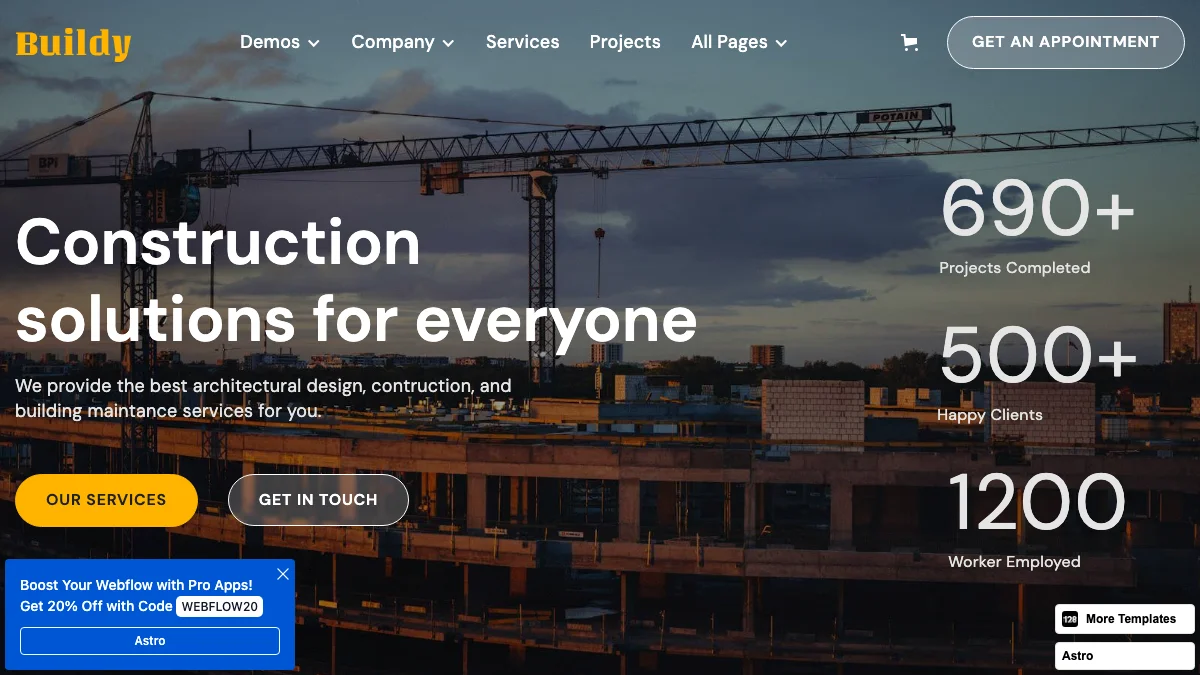 Screenshot of the Buildy 128 theme homepage