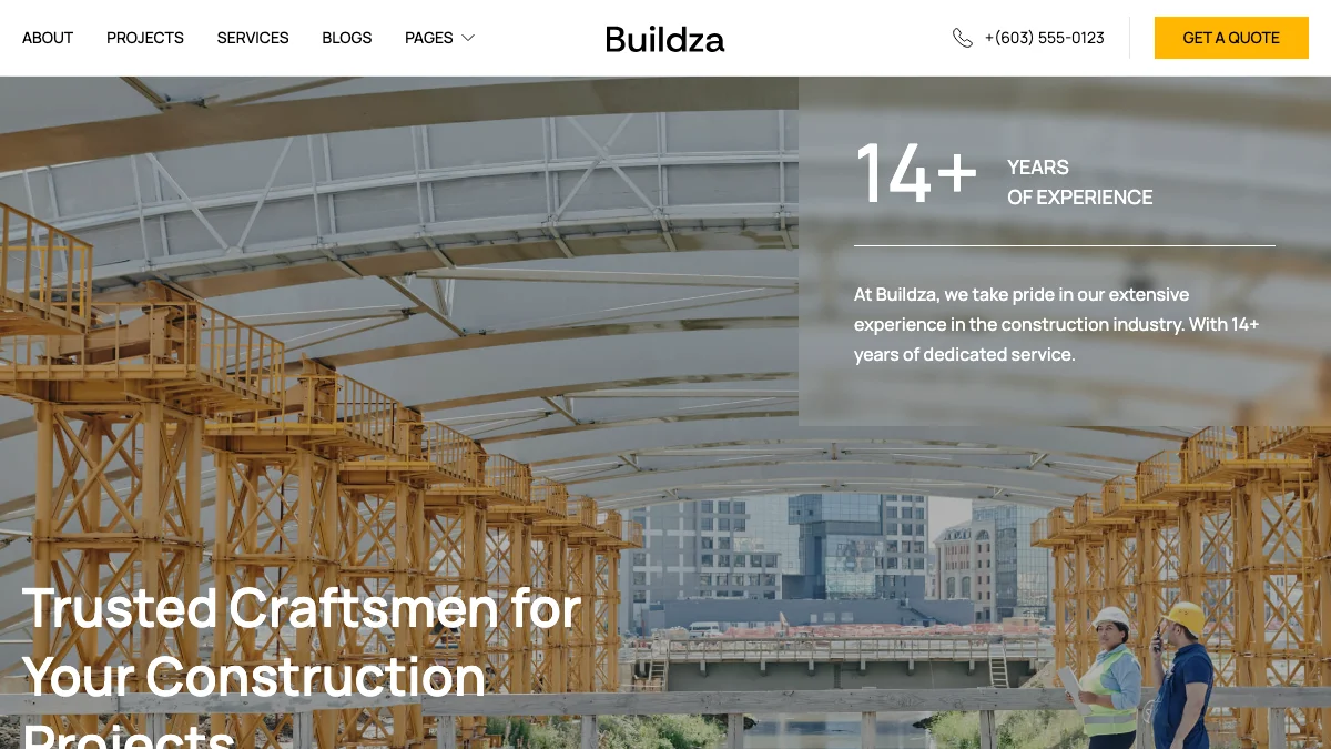 Screenshot of the Buildza theme homepage