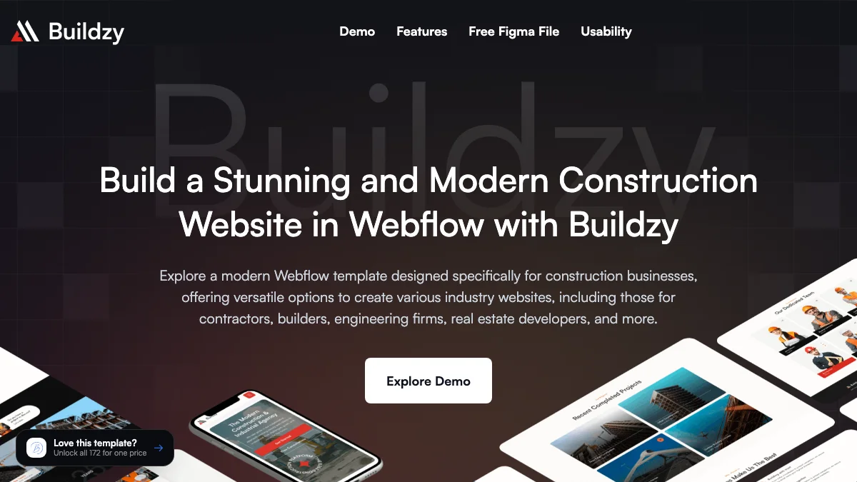 Screenshot of the Buildzy theme homepage