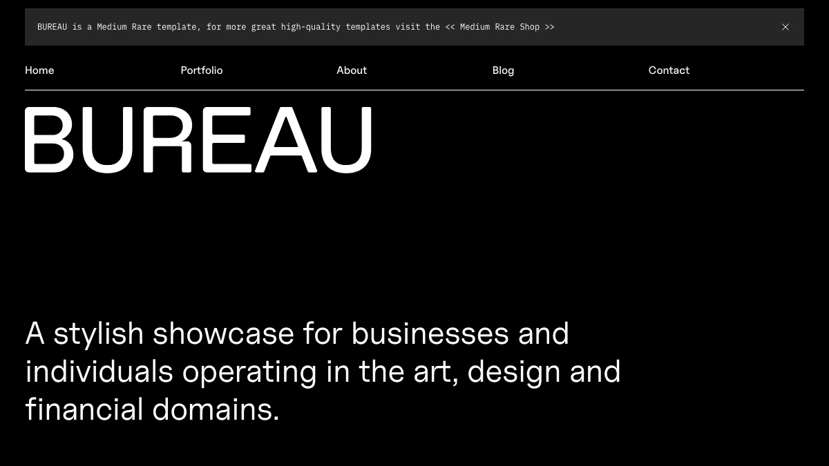 Screenshot of the Bureau theme homepage