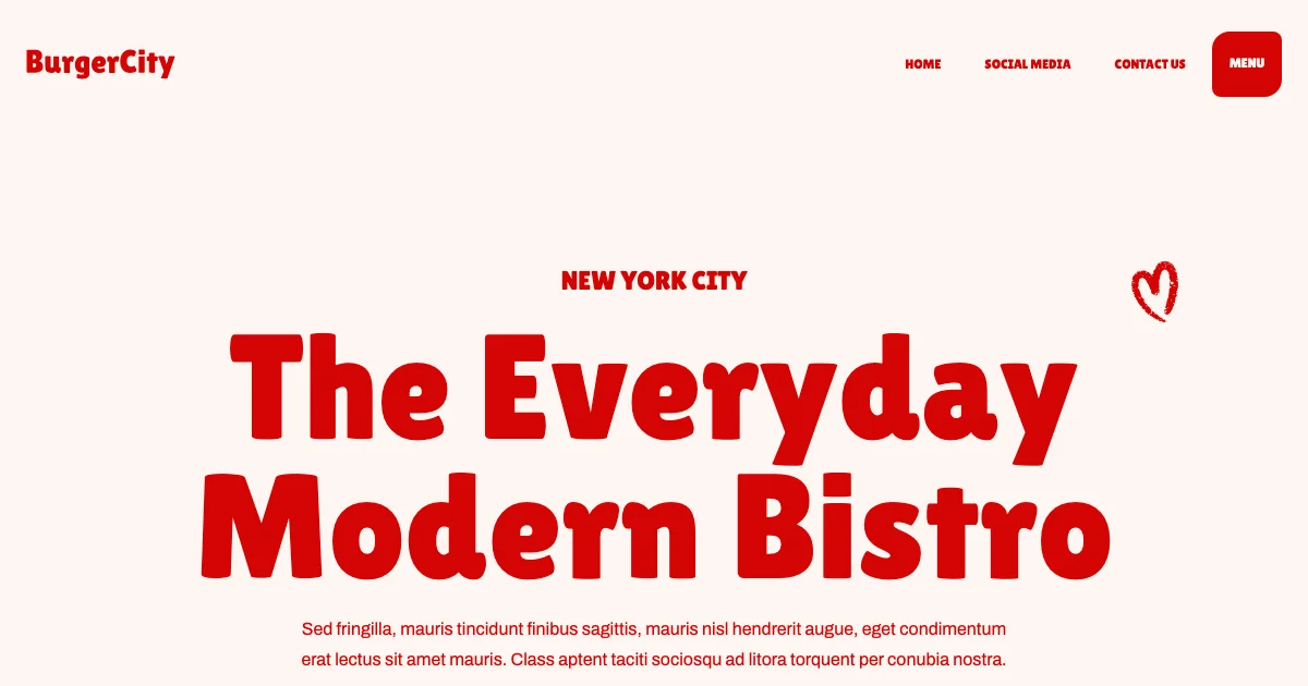Screenshot of the Burger City theme homepage