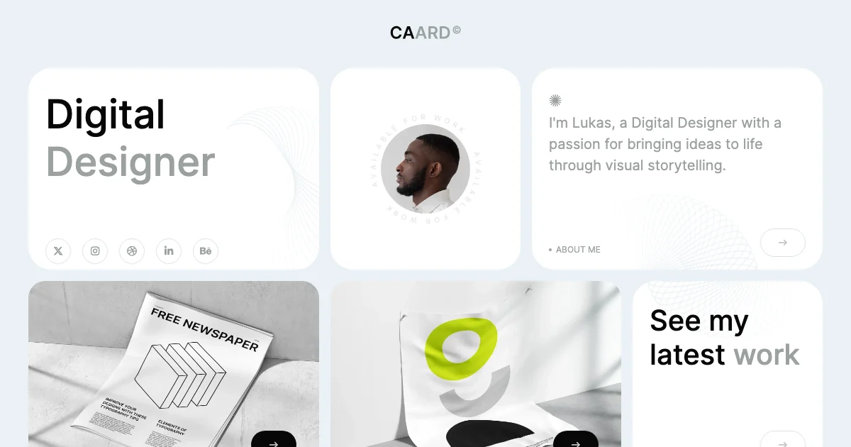 Screenshot of the Caard theme homepage