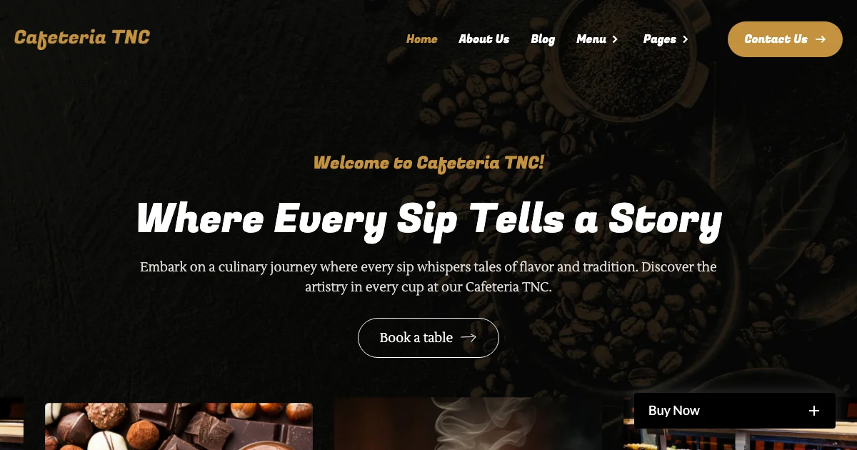 Screenshot of the Cafeteria TNC theme homepage