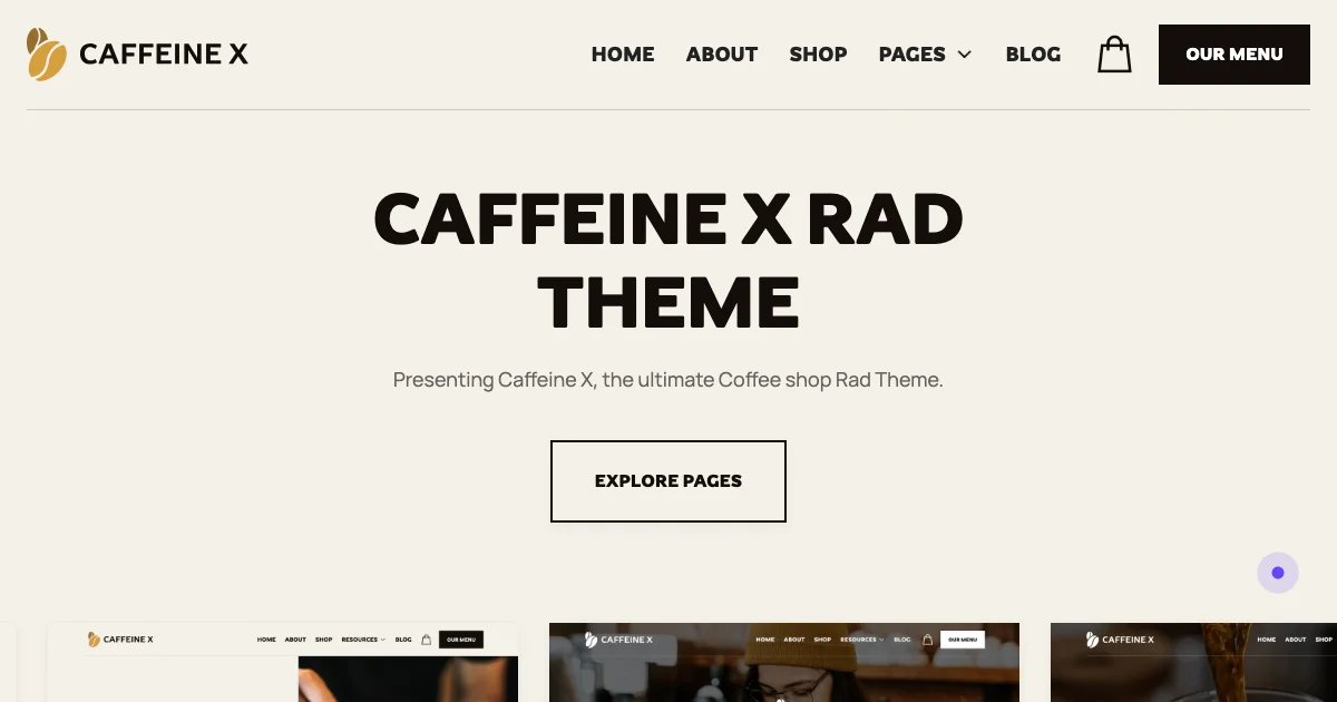Screenshot of the Caffeine X theme homepage