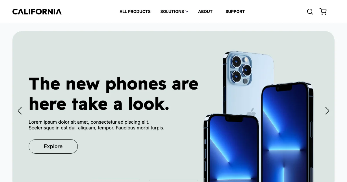 Screenshot of the California theme homepage