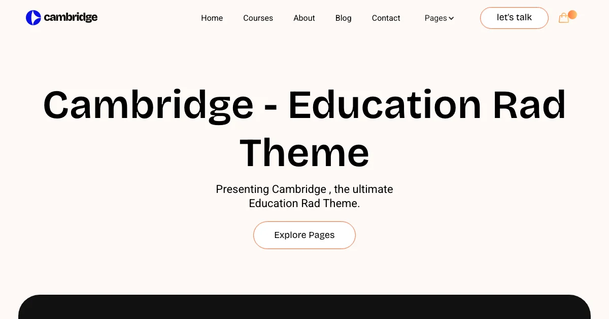 Screenshot of the Cambridge Courses theme homepage