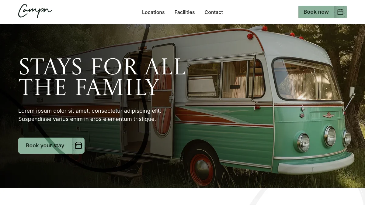 Screenshot of the Camping theme homepage
