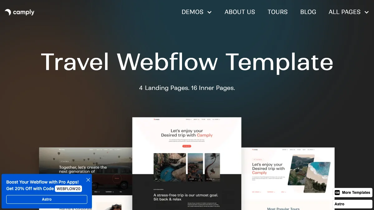 Screenshot of the Camply 128 CMS theme homepage