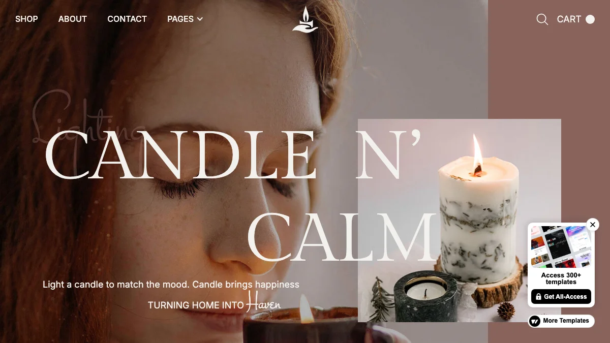 Screenshot of the Candle N' Calm theme homepage