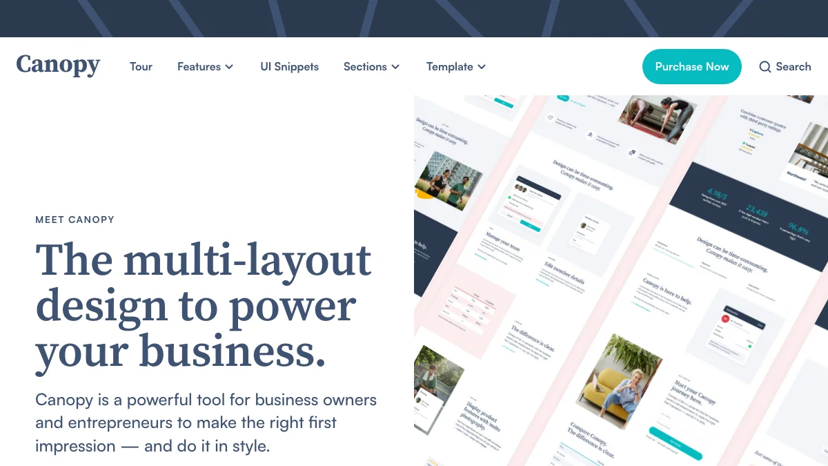 Screenshot of the Canopy theme homepage