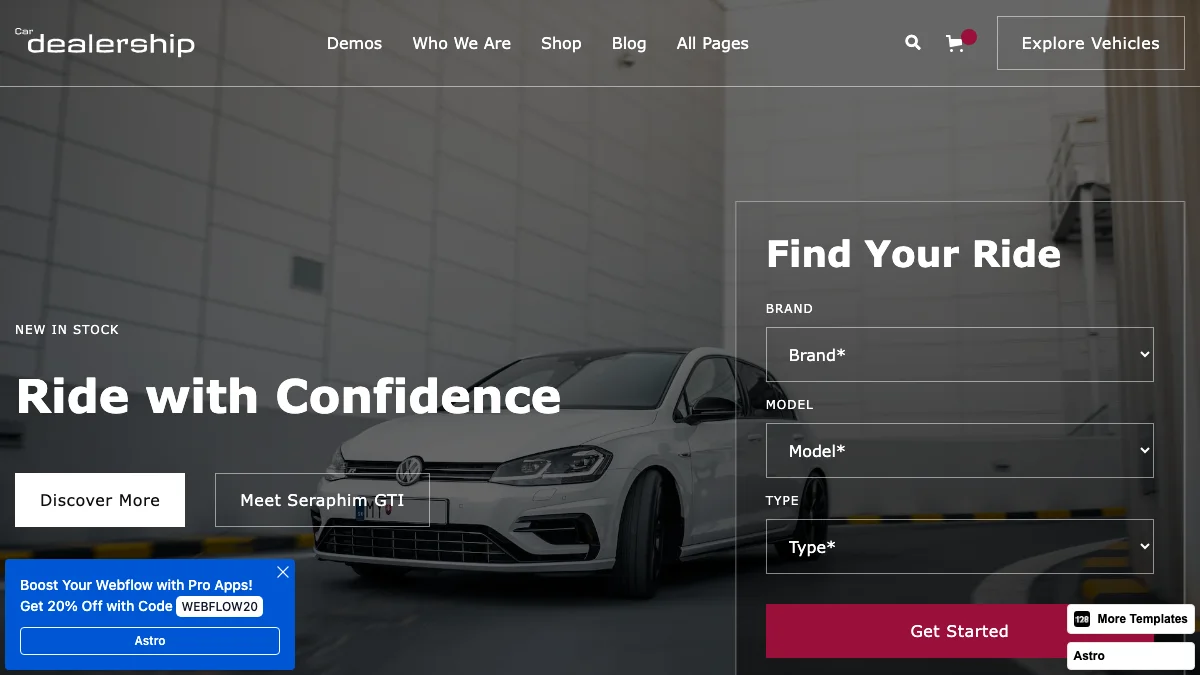 Screenshot of the Car Dealership 128 theme homepage