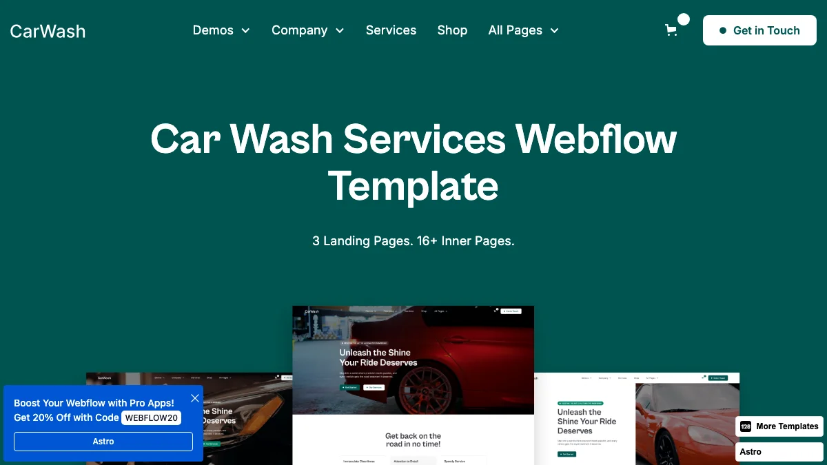Screenshot of the Car Wash 128 theme homepage