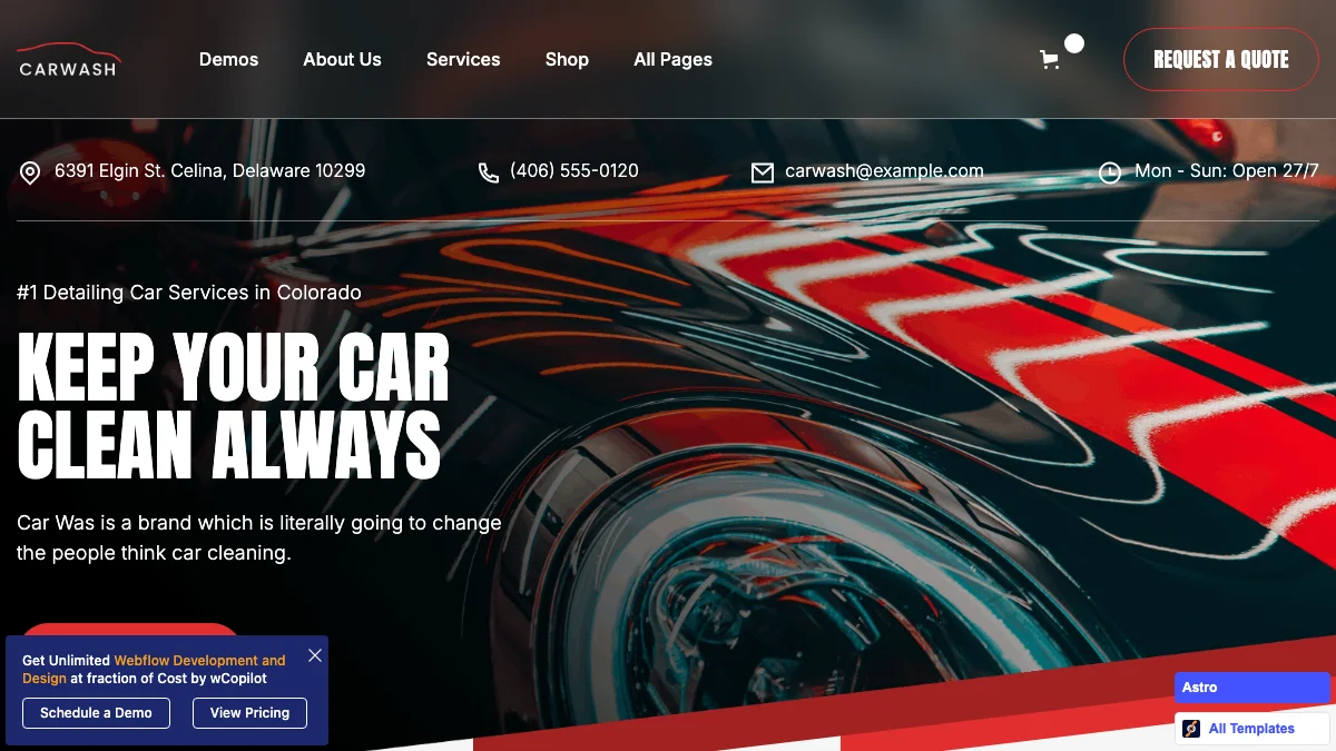 Screenshot of the Car Wash theme homepage