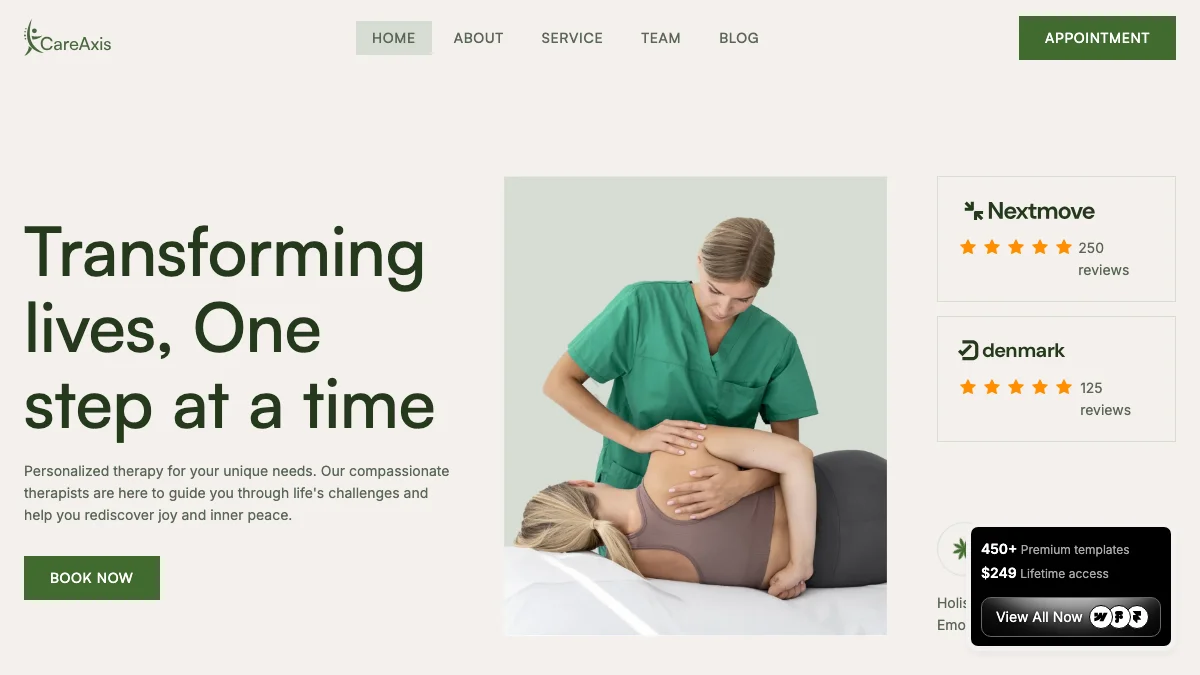 Screenshot of the CareAxis theme homepage