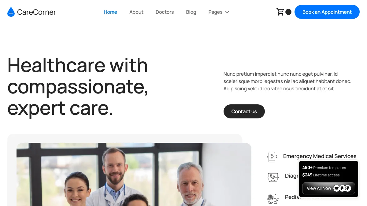 Screenshot of the CareCorner theme homepage
