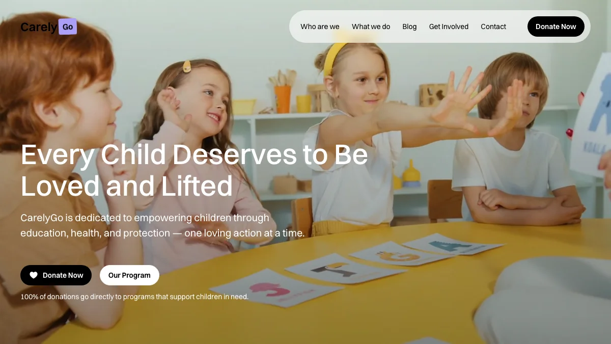 Screenshot of the CarelyGo theme homepage