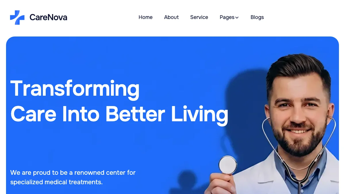 Screenshot of the CareNova theme homepage