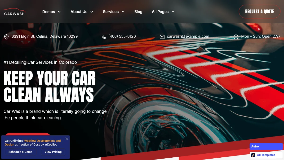 Screenshot of the Car Wash Lite theme homepage