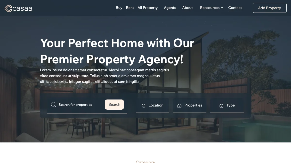 Screenshot of the Casaa theme homepage