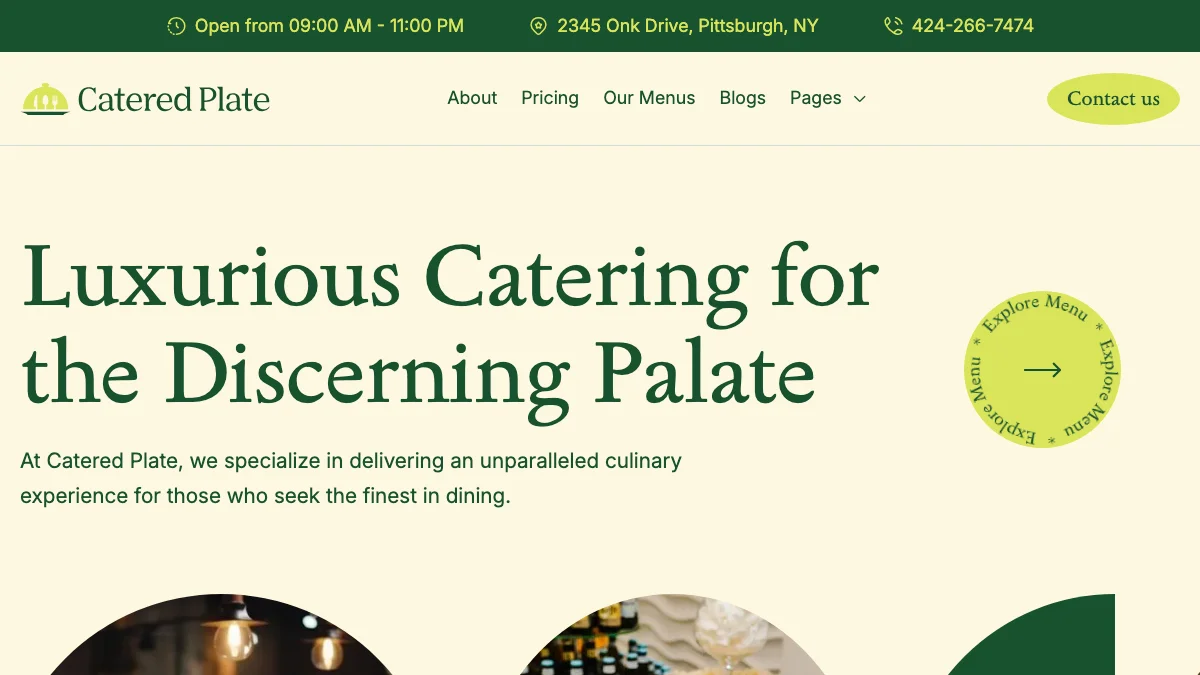 Screenshot of the Catered Plate theme homepage