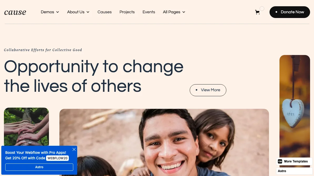 Screenshot of the Cause 128 theme homepage