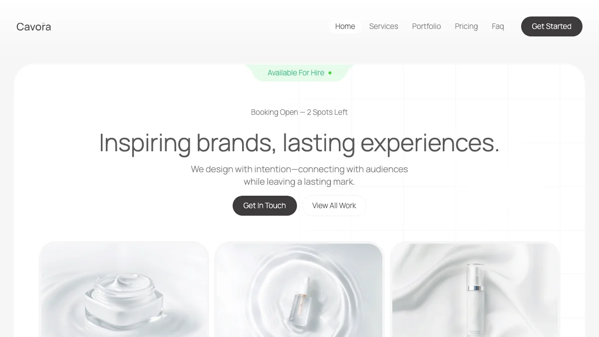 Screenshot of the Cavora theme homepage