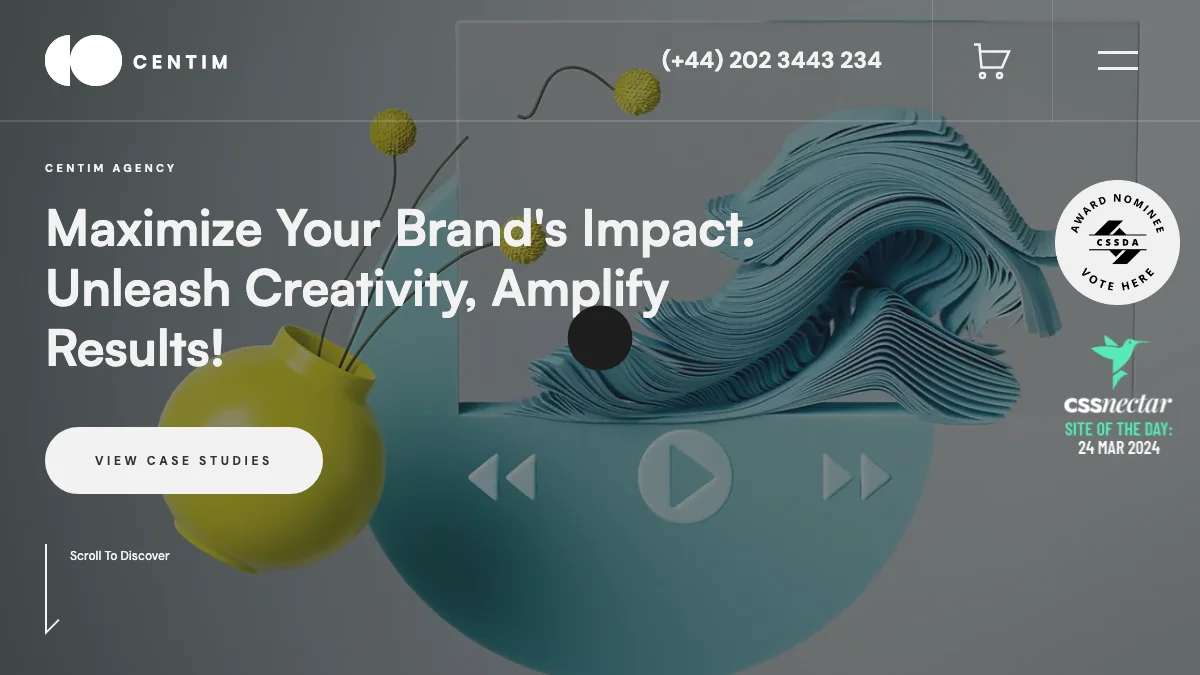Screenshot of the Centim theme homepage