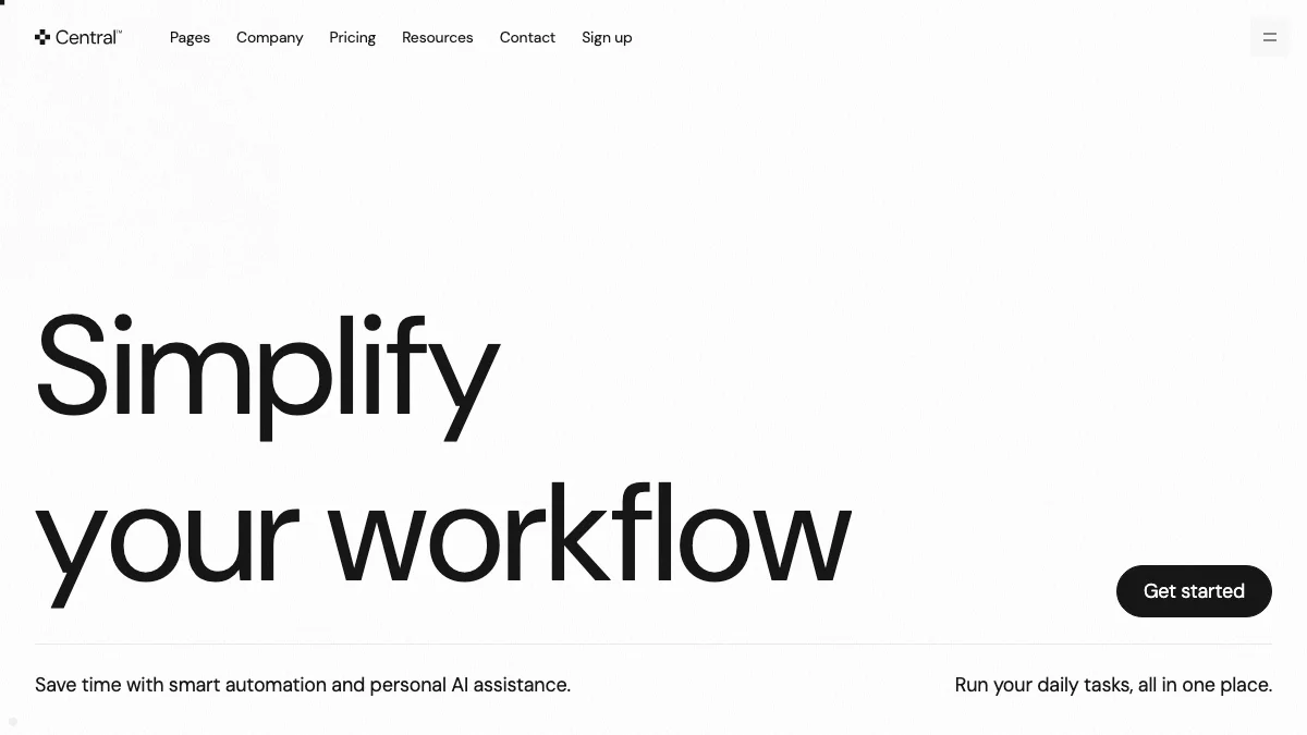 Screenshot of the Central theme homepage