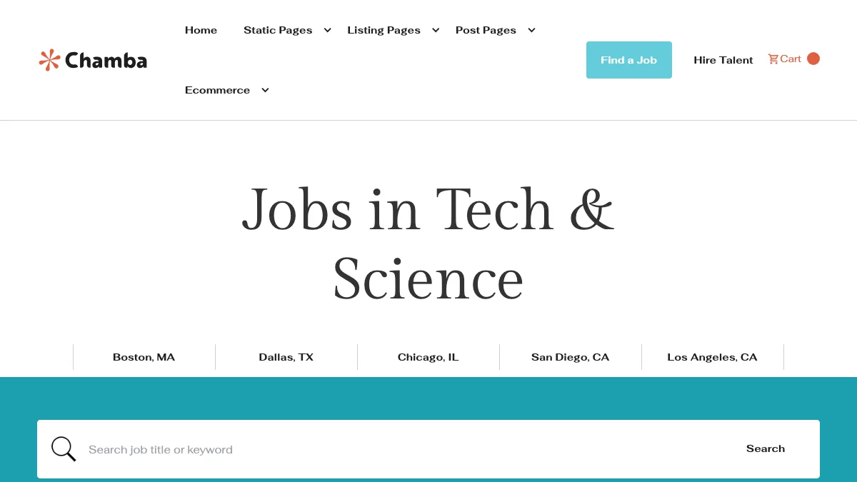 Screenshot of the Chamba theme homepage