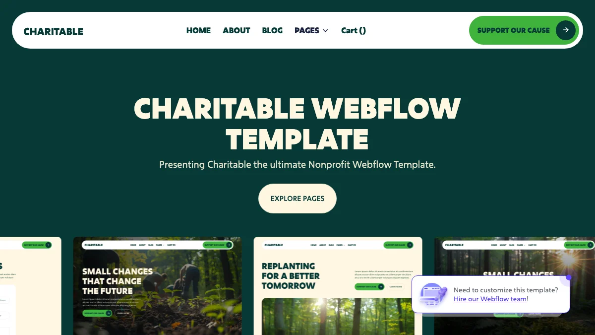 Screenshot of the Charitable theme homepage