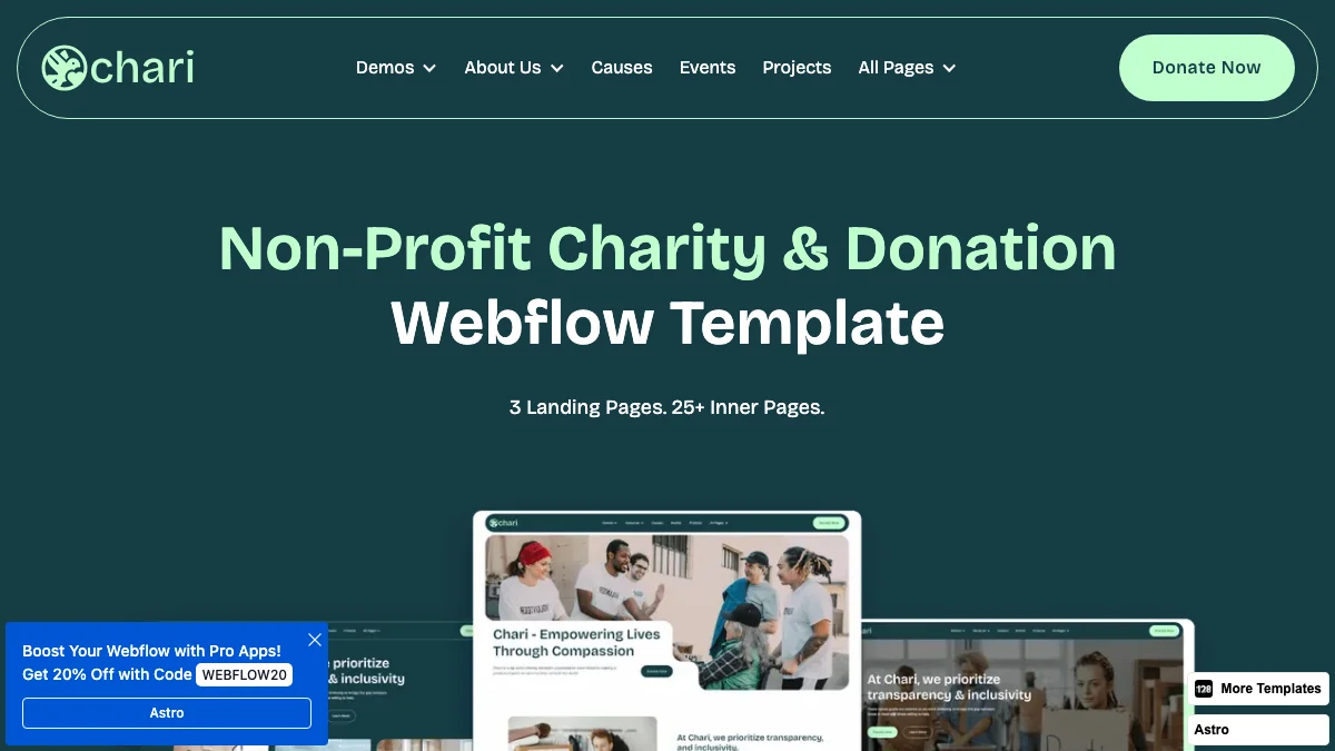 Screenshot of the Charity 128 theme homepage