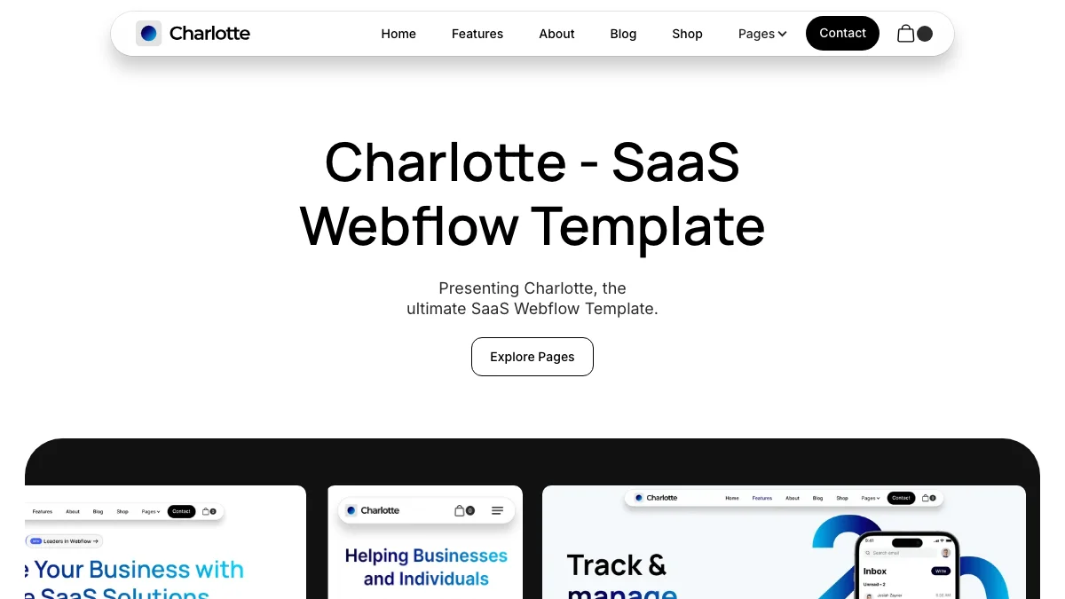Screenshot of the Charlotte theme homepage