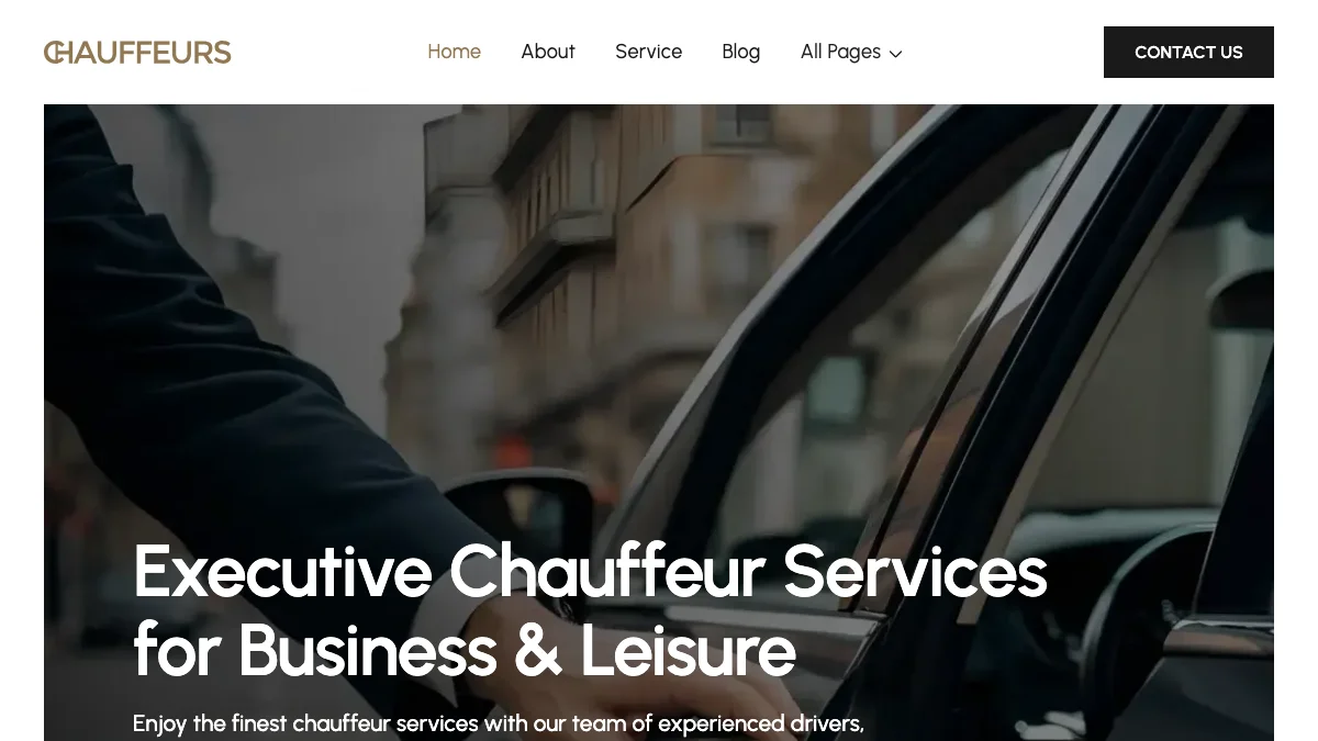 Screenshot of the Chauffeurs - Premium Chauffeur Services Website theme homepage