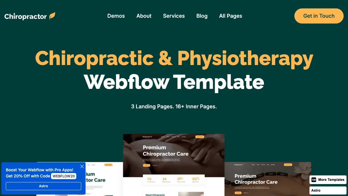 Screenshot of the Chiropractor 128 theme homepage