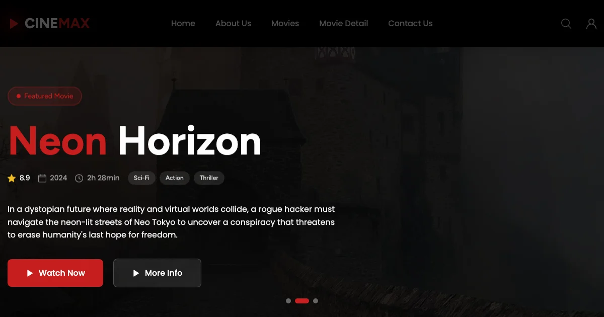 Screenshot of the Cinemax X theme homepage