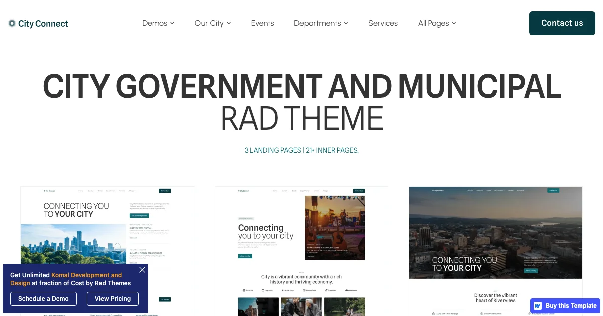 Screenshot of the City Connect theme homepage
