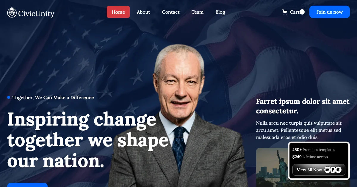 Screenshot of the CivicUnity theme homepage