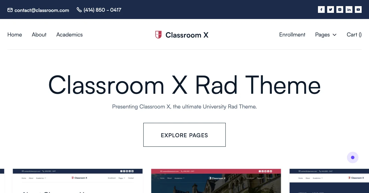 Screenshot of the Classroom X theme homepage