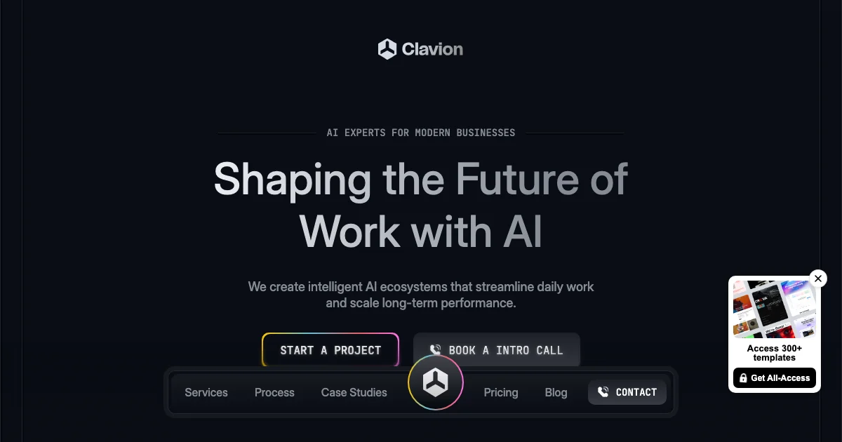 Screenshot of the Clavion theme homepage