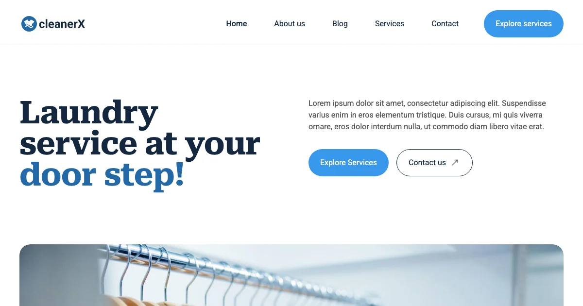 Screenshot of the cleanerX - Laundry Website Template theme homepage