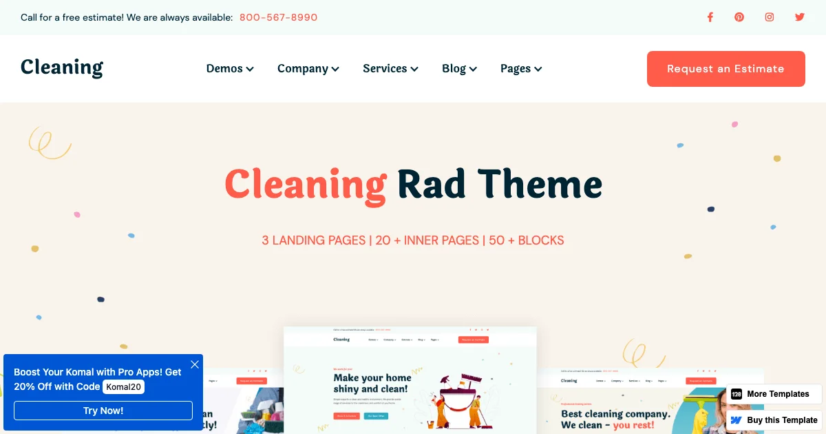 Screenshot of the Cleaning 128 theme homepage